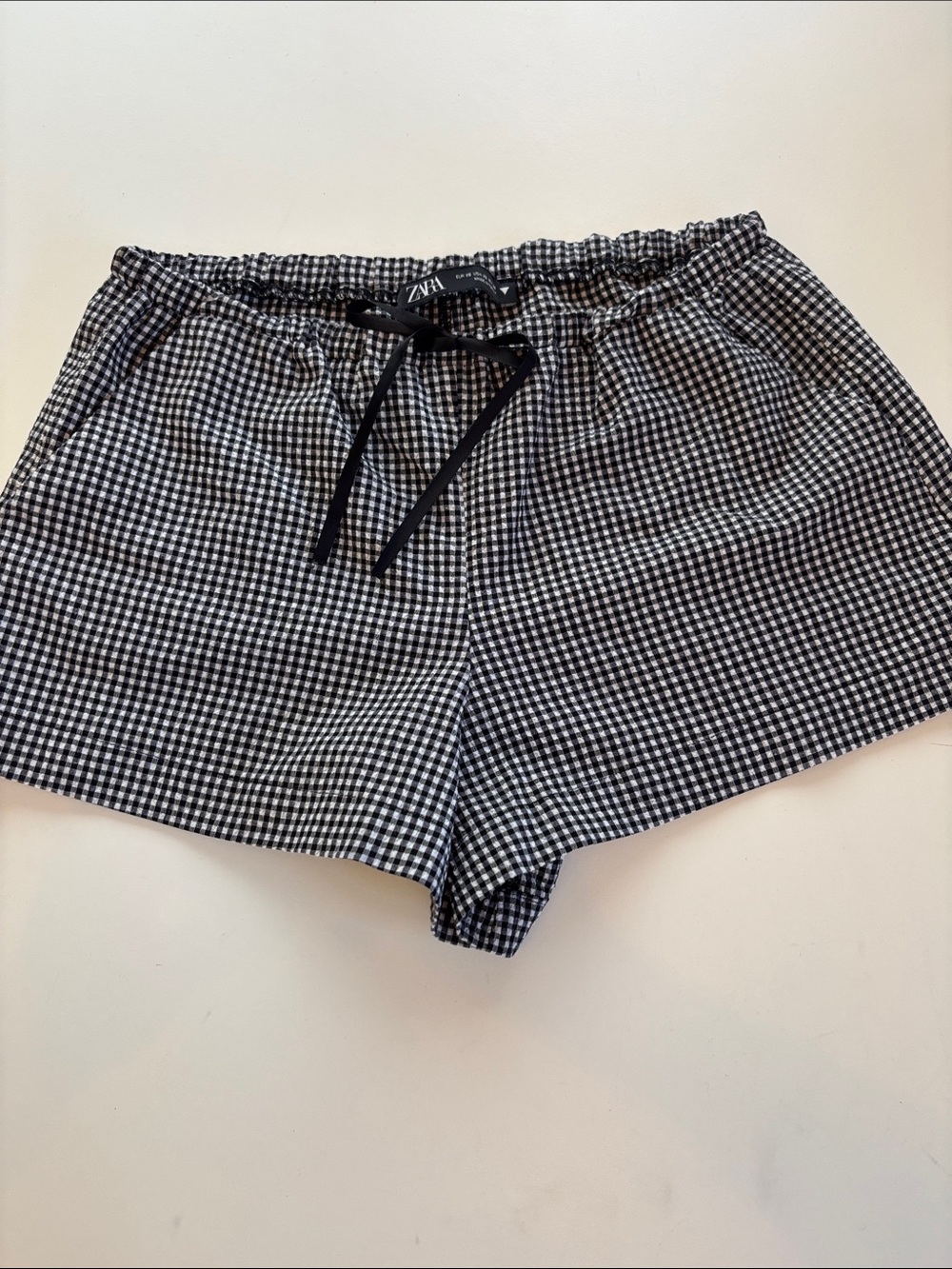 Zara Black & White Gingham Drawstring Athletic Shorts